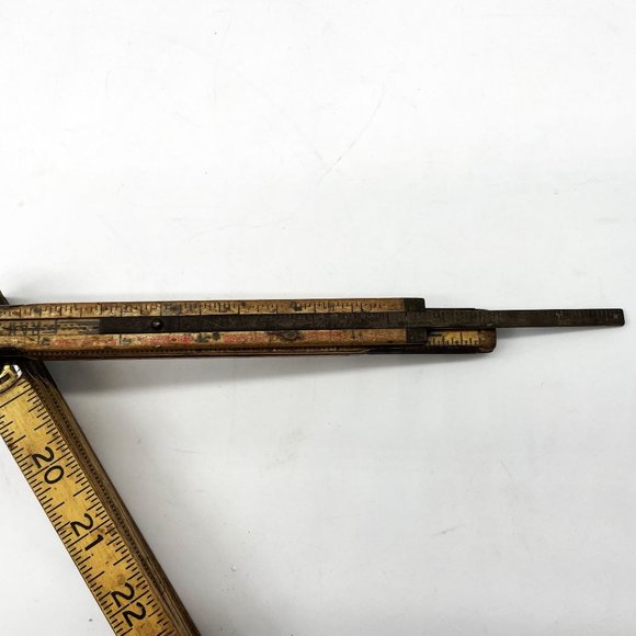 Vtg Lufkin Red End Folding Extension Ruler Natural Wood X46 Metal Hinges 6'-72" - Picture 3 of 6